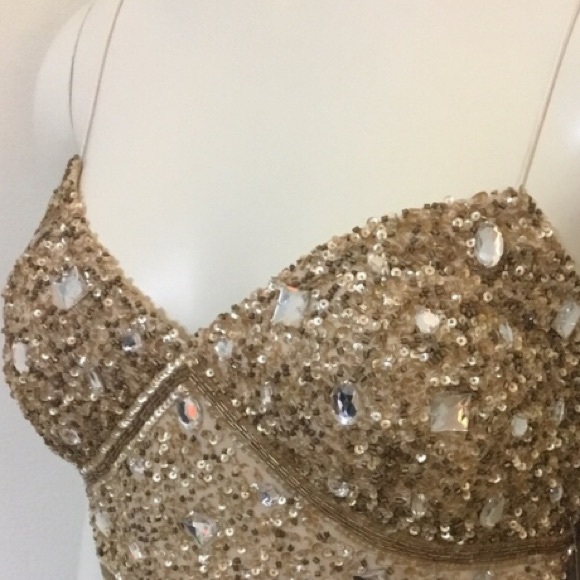 Aidan Mattox beaded spaghetti strap sleeveless tulle long gown - Picture 5 of 8